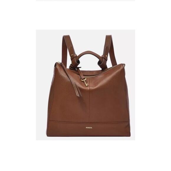 NWOT Fossil Elina Brown Leather Convertible Backpack ~ MSRP $250 - Picture 3 of 7